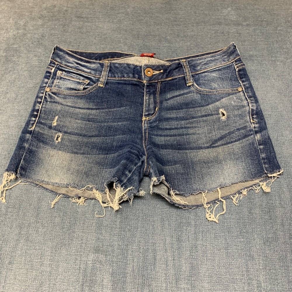 Arizona Jeans Co Cut-Off Shorts Womens 7 Blue Denim Cotton Stretch Frayed Hem